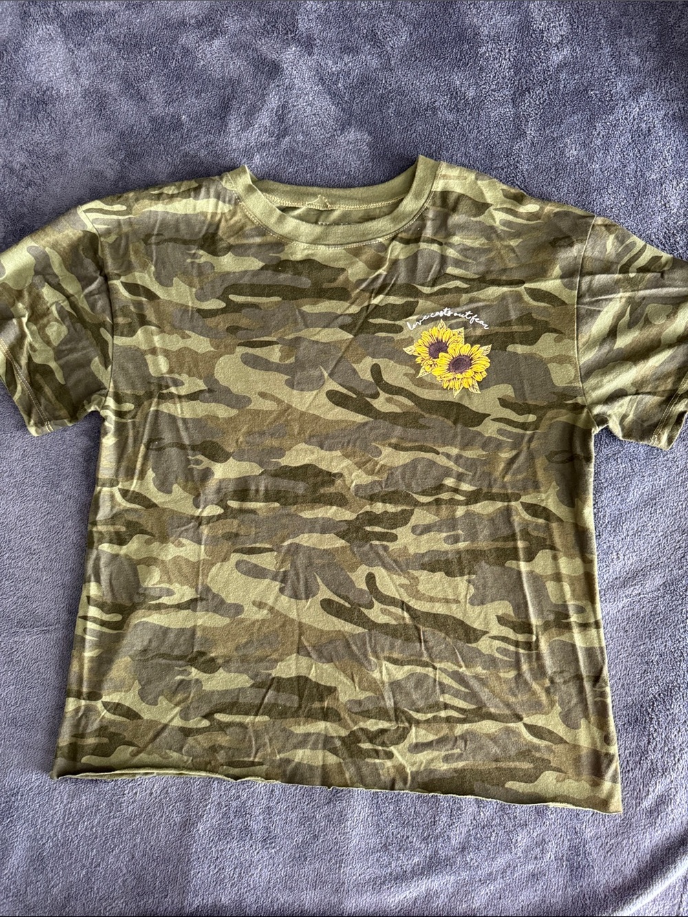 Awake Olive Camo Tee with Yellow Sunflower Graphic